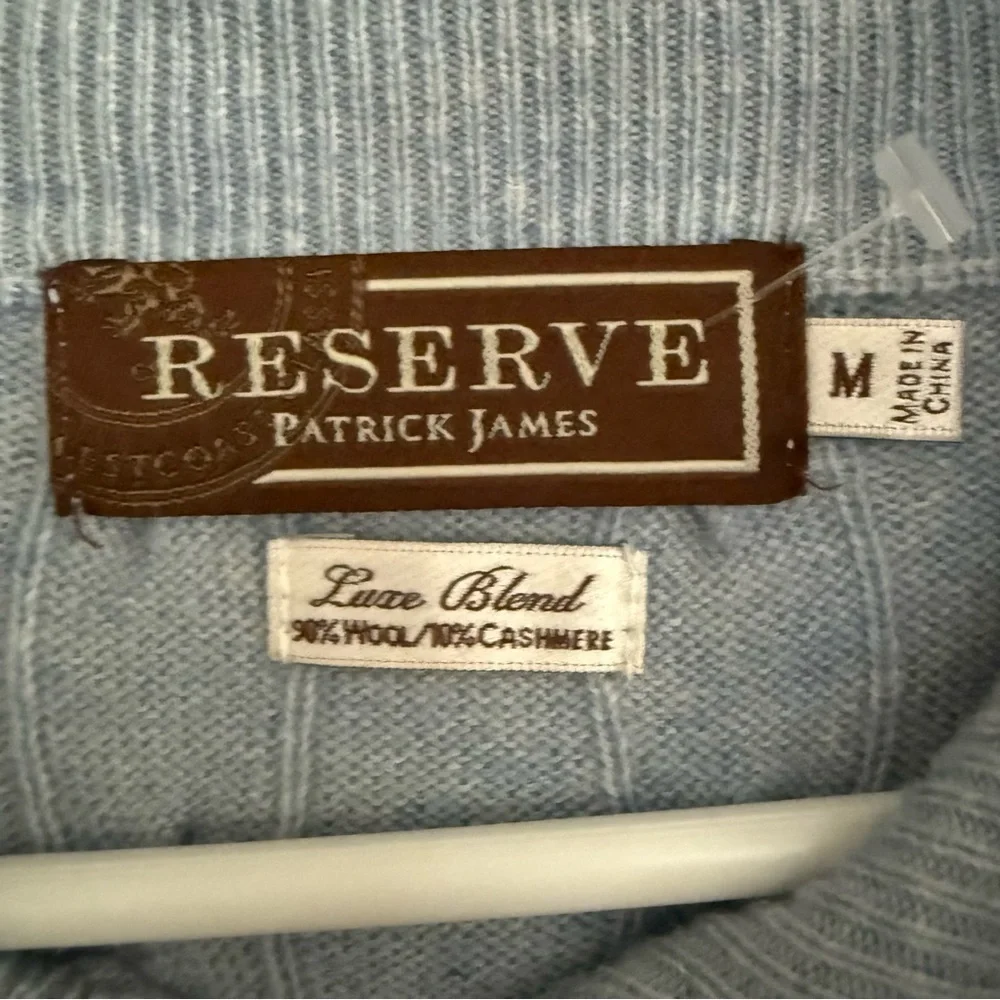 Patrick James Reserve Wool Cashmere Blue Cable Knit Grandpa Quarter Zip Sweater